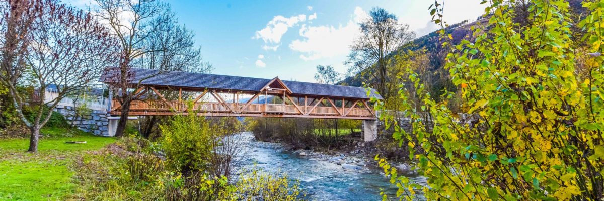 hölzerne Brücke mit Überdachung beim Generationenpark